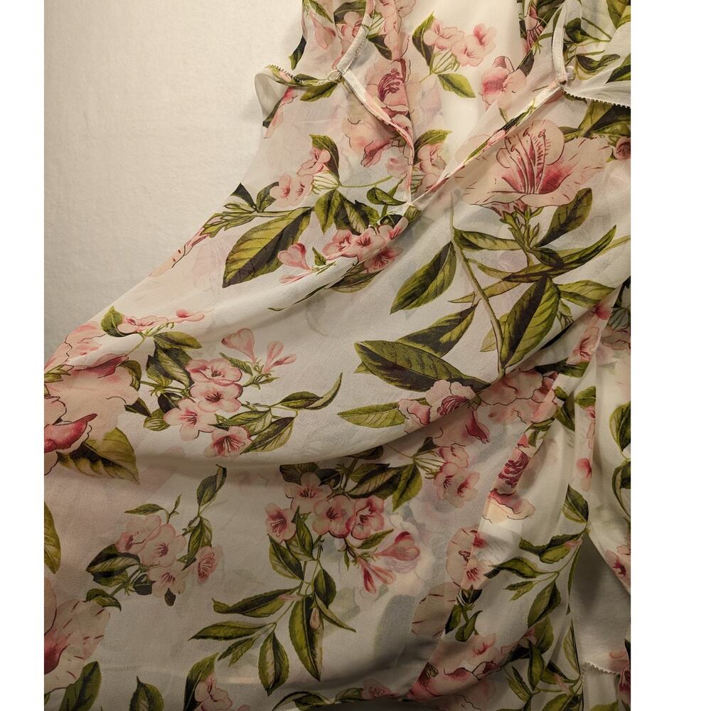 White House Black Market Top Women's XXS Floral White Blouse Scarf luxury Classy - Picture 13 of 16